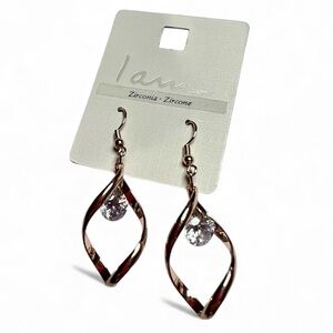 ✨ Lani Rose Gold Twisted Drop Earrings w/ Clear Zirconia Crystal